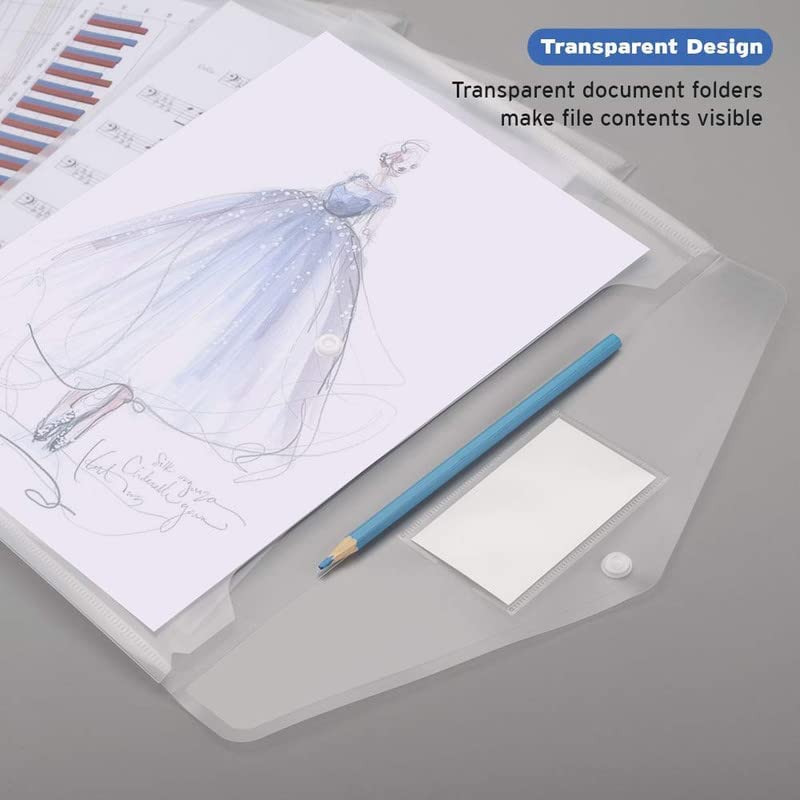 Image of A4 Document File Bag | Transparent Envelope Holder Storage Case with Snap Button | White Clear Plastic Organizer for Papers, Stationery (Pack of 20)