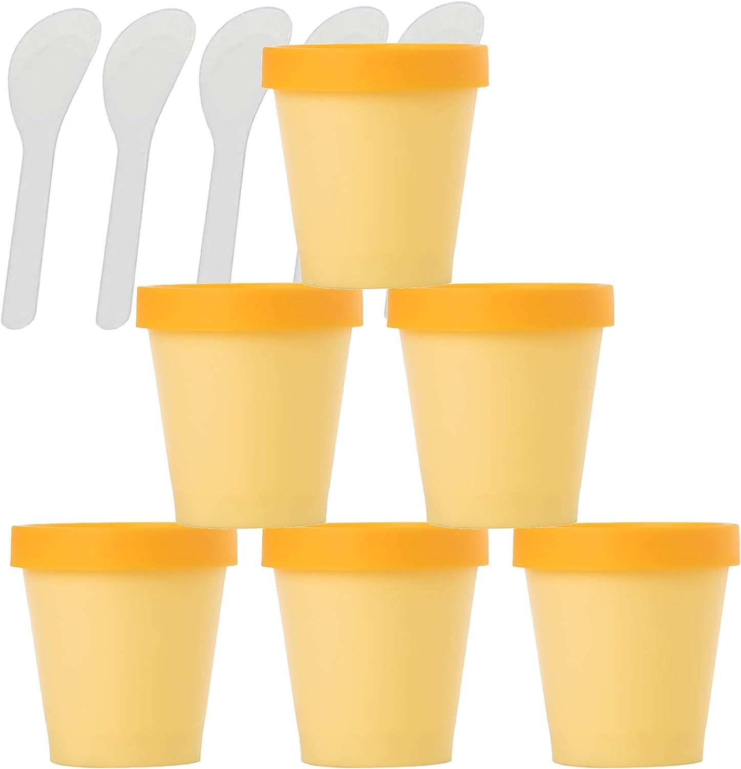 KRXSOBNV Cosmetic Jars, 6 PC Empty 200ml Pink Facial Mask Wide Mouth Plastic Jars, with Lids with Spatula(Yellow,200ml)