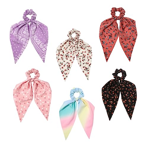 DRESSOOS 6 Piezas cinta para el pelo de caballo rulos Rosario Titulares borgoña coleteros scrunchies hair band hair topper hair gel gomas de impresión corbata de pelo de impresión tela