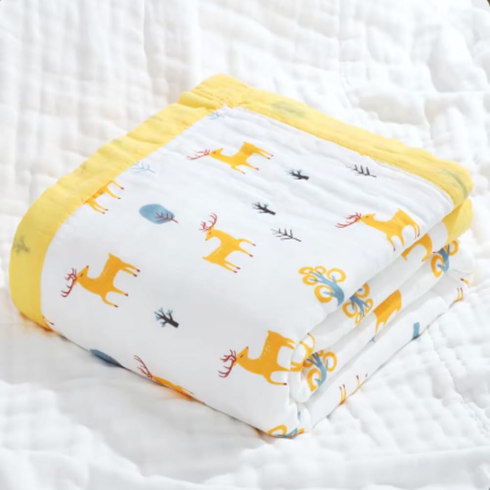 BMNE Premium 100% Cotton 6-Layer Muslin Baby Swaddle Set of 1 Pc | Baby Towel, Blanket & Swaddle Cloth for Newborn | Soft Breathable Wrap 110 x 110 cm | Shower Gift (Deer)-image-28