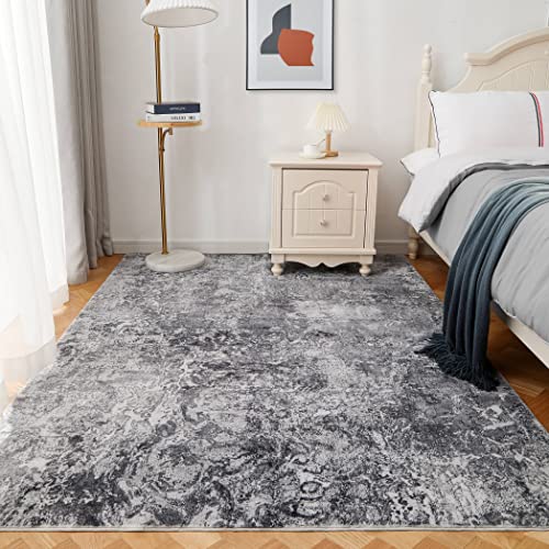 Area Rug Living Room Rugs: 8X10 Indoor Abstract Soft Fluffy Pile Large Carpet With Low Shaggy For Bedroom Dining Room Home Office Decor Under Kitchen Table Washable - Retro Gray #TOP2