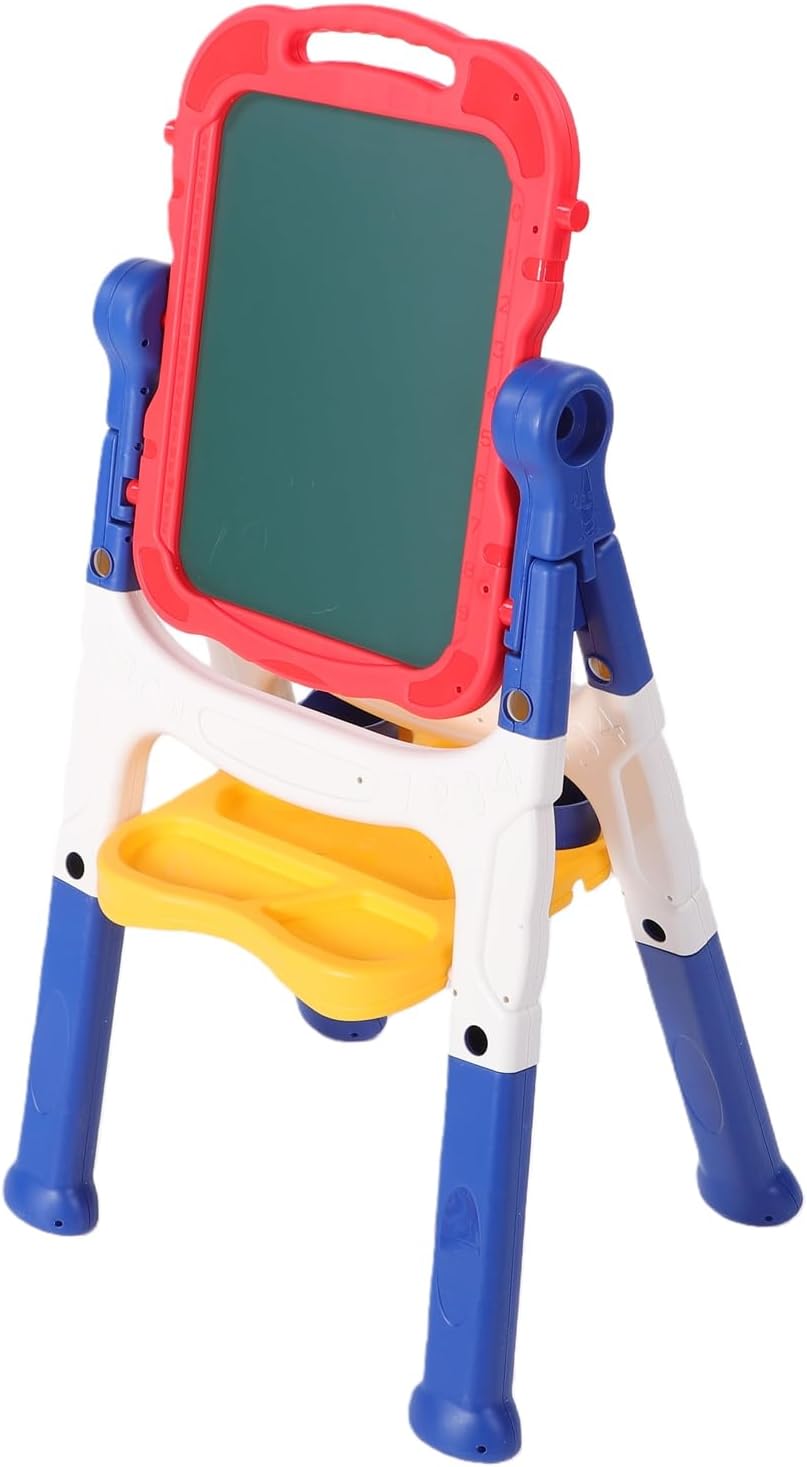 Toddler Art Easel, Dual Sided Magnetic Easel with 360 Degree Rotation Adjustable Height for Kids 1-6 Years Includes Markers Chalks