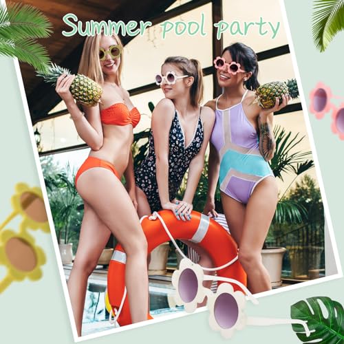 SUNOVELTIES 8 Pack Adults Flower Sunglasses 5.7" Womens Round Flower Glasses Cute Outdoor Summer Beach Pool Party Eyewear2
