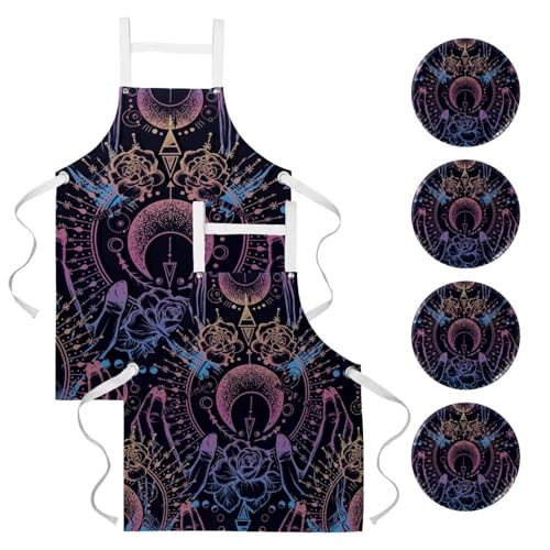 Tablier de cuisine pour pâtisserie et restaurant lot de 2 avec broches astrologie