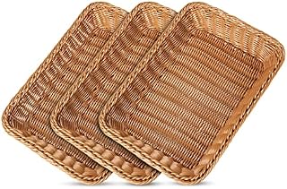 AKOLAFE 3 PCS Shelf Baskets Wicker Bread Baskets for Organizing Stackable Picnic Basket Bread Storage Baskets Rectangular Rattan Storage Basket for Restaurant Food Serving Home & Kitchen