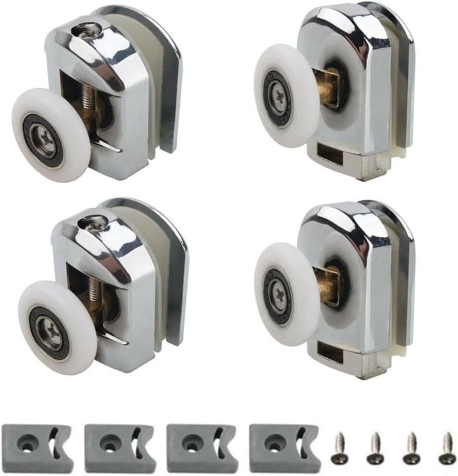 Zinc Alloy Shower Door Rollers with 25mm Nylon Wheels, Adjustable Top and Spring Loaded Bottom Runners for Glass Enclosure Hardware, 4-Pack Set