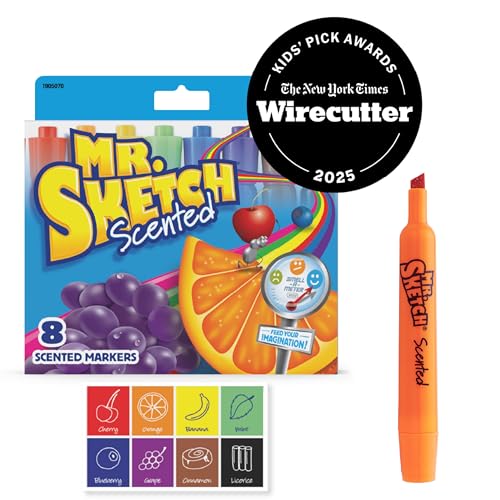 Image of Mr. Sketch Scented Markers, Chisel Tip, Assorted Colors, 8 Count - Fun for Kids, Coloring, Spark Creativity, Arts & Crafts