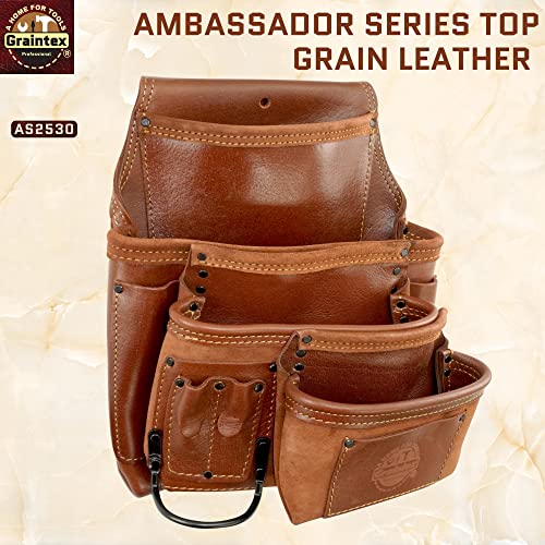 Graintex As2530 Ambassador Series 10 Pocket Right-Handed Framers Tool Pouch Top Grain Leather For Framers, Constructors, Electricians, Plumbers, Handyman #TOP2