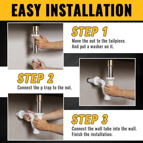 VIVIDA Kitchen Sink P Trap 1-1/2 Inch, Slip Joint P Trap Pipe with Clean Out, Plastic P Trap for Kitchen Sinks, Sealing Tape Included, White, 1 PACK
