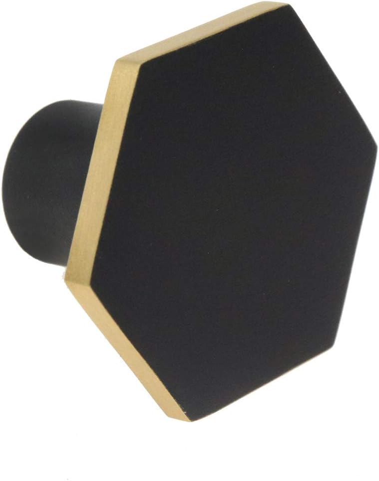 Coshar 4Pack Solid Pure Copper Knobs Drawer Knobs Handle Hexagon Shape Knob Handle (Black-and-Gold)