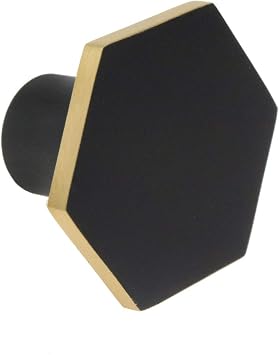 Coshar 4Pack Solid Pure Copper Knobs Drawer Knobs Handle Hexagon Shape Knob Handle (Black-and-Gold)