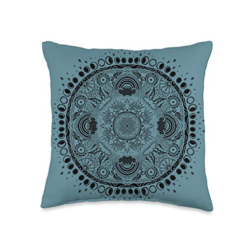 BubbSnugg Moon Phases Mandala Art Meditation Yoga Throw Pillow, 16x16, Multicolor