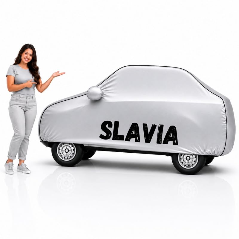 Image of Long-Life 100% Waterproof Slavia Car Body Cover for Dust & Rain, Compatible with All Models of Slavia Car Cover, Comes with Bird Droppings, Scratch, UV and Paint Protection - Silver