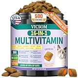 Taurine for Cats Vitamins Treats, 16 in 1 Cat Multivitamin 500 Crunchy & Krill Chews Support Immune, Joint, Digestion, Skin & Coat, Cat Vitamins Taurine Supplements for Daily Healthy (90-Day Supply)