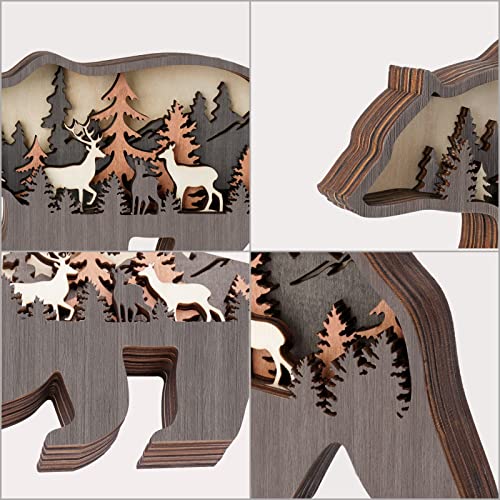 Forest Animals Wooden Bear Decor, Gizzly Bear Figurine Shelf Decor Accents, Bear Sculptures Statues With Hollowed Multilayers, Wildlife Rustic Home Decor, Bear Decorations For Home Cabin Shelf Table #TOP1