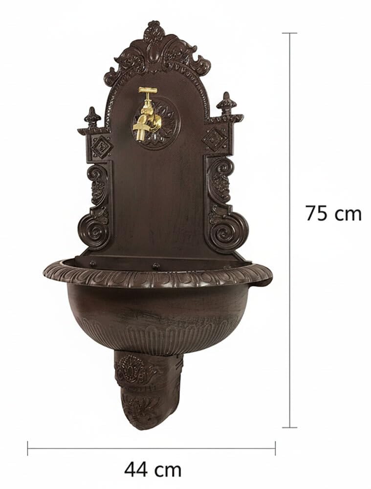 zeitzone Wandbrunnen Antik-Stil Waschbecken mit Wasserhahn Nostalgie Metall Braun