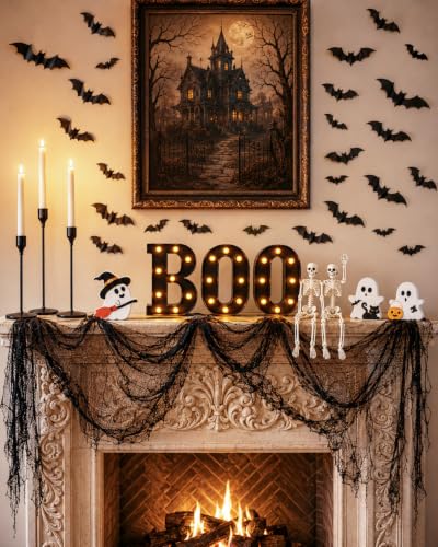 138PCS Halloween Mantel Decor Set, Boo Letters, Ghosts, Gothic Wall Decor
