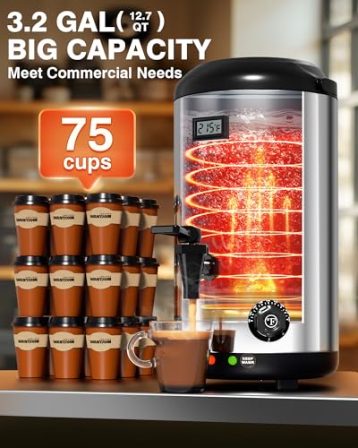 Image of WantJoin Electric Heating Beverage Dispenser-75 Cup Hot&Cold water Urn for Catering-Stainless Steel Premium 12 L /3.2 Gallon Hot Drink Dispenser with Spigot for Coffee & Hot tea,Cold Milk,Juice(Silver)