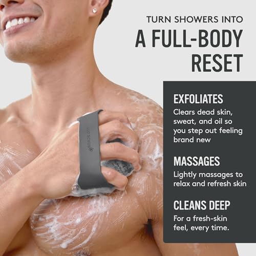 Image of Sud Scrub Antimicrobial Silicone Body Scrubber, Exfoliating Body Brush for Sensitive Skin, Antibacterial Shower Scrubber for Body, Bathroom Essentials for Men & Women, Charcoal