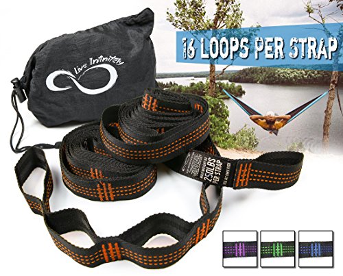 Hammock Suspension Tree Straps- Easy 16 Loops Straps – Lightweight Stretch Resistant Poly Webbed Strap With Triple & Carrying Bag - 500 Total Pounds- Universal Use For ENO, Grand Trunk (Orange)