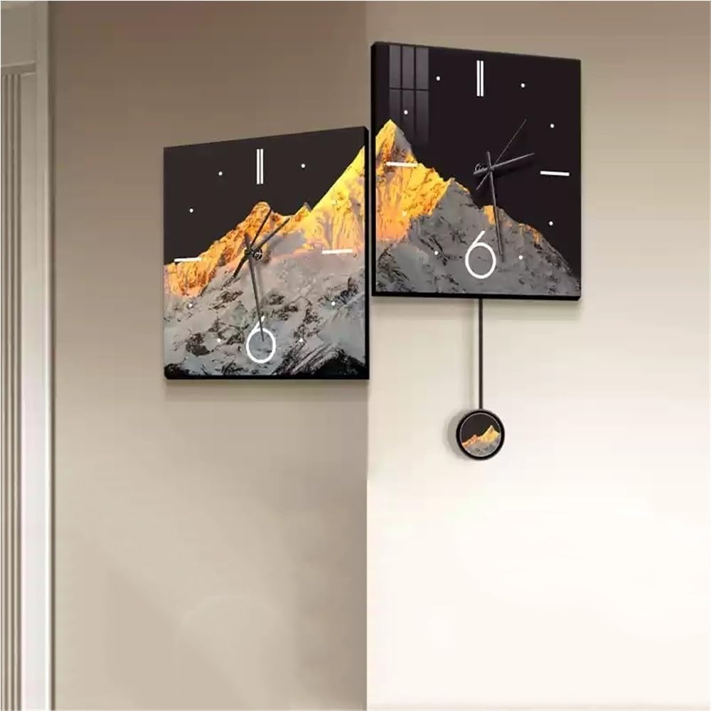 Horloge Murale d'angle Double Face, décoration Murale d'angle Simple et créative, Horloge Murale d'angle avec Paysage de Montagne, Applique Murale Horloge Double Face créative (B, Moyen)