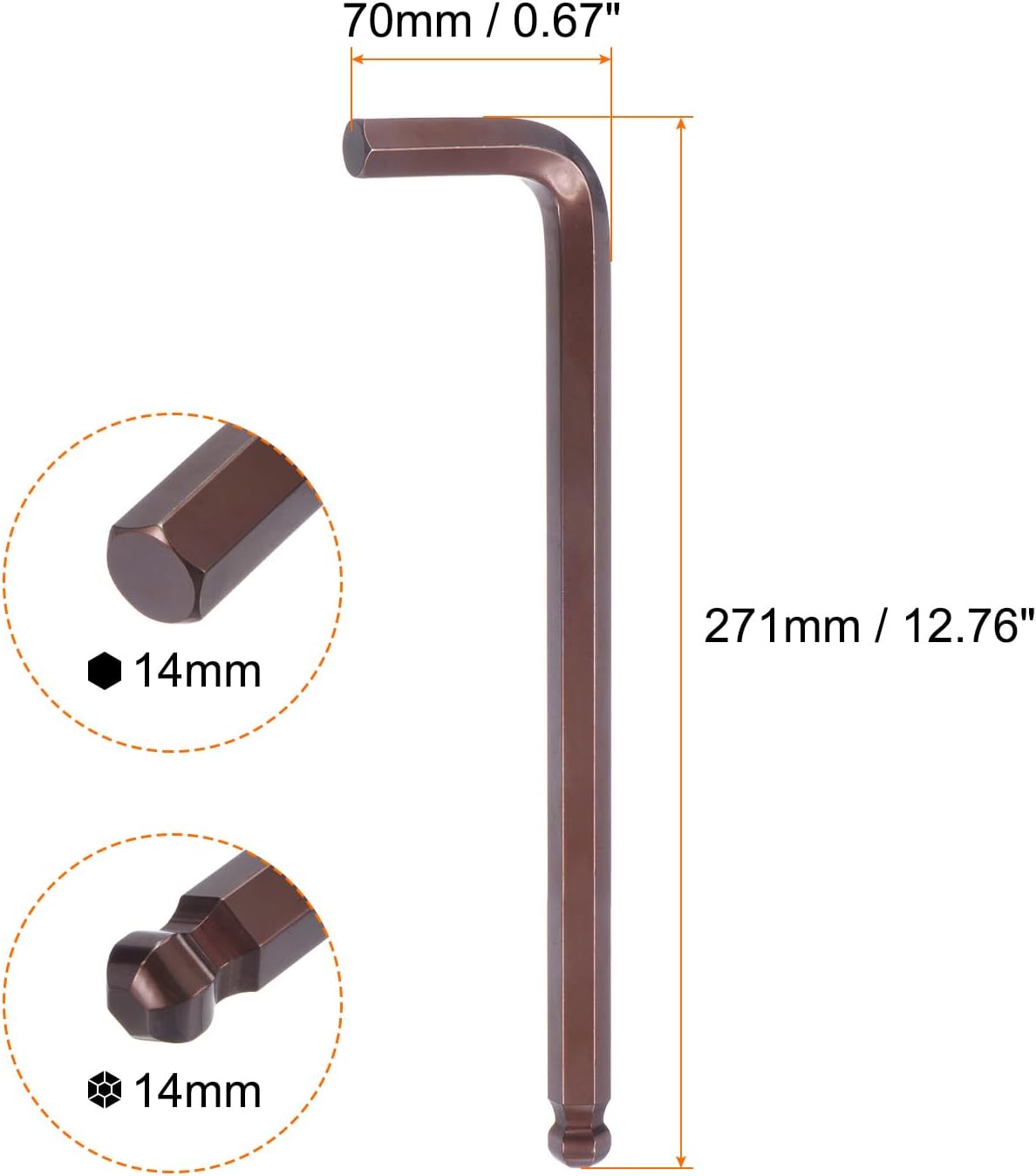 HARFINGTON Ball End Hex Key Wrench 14mm S2 Steel L-Shape Extra Long Arm Hexagon Metric Wrenches Repairing Tool for Home Repair, Red