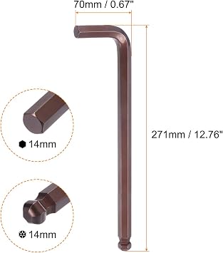 sourcing map Ball End Hex Key Wrench 14mm S2 Steel L-Shape Extra Long Arm