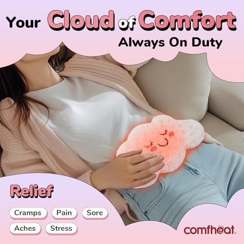 Image of Microwave Unscented Heating Pad for Pain Relief, Moist Heat Pack Hot Compress for Period Cramps, Shoulder, Muscles, Cute Cloud Plush Heating Pad, Gift for Girl Women, with Washable Cover