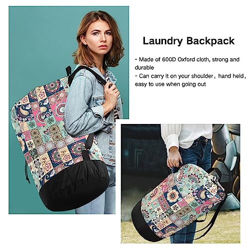 Paisley Flowers Laundry Bag Backpack Washable Large Enough Dirty Clothes Organizer For College Dorm Room Essentials For Girls #TOP5