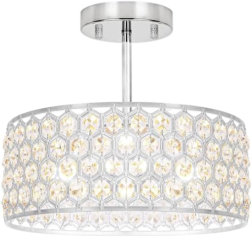 Lxybcce Chrome Crystal Ceiling Light Fixture - Modern Semi Flush Mount ...