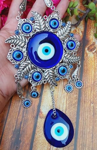 Image of Evil Eye Hanging for Home Entrance Door Decoration, Nazar Battu for Home Protection, Big Size (Round Blue)