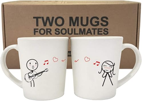 BoldLoft Love Me Tender Couple Coffee Mugs-His and Hers Matching Coffee Cups, Guitar Lover Gifts for Boyfriend Husband, Love Mugs for Wife, Girlfriend, Anniversary, Valentines Day