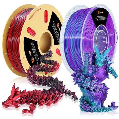 Image of LOVOON Silk PLA Filament 1.75mm, 2KG Bundle 3D Printer Filament, 3D Printing Filament Shiny Change by Angle, Dual Color Black /Red and Blue /Purple, 1KG X 2 Spools