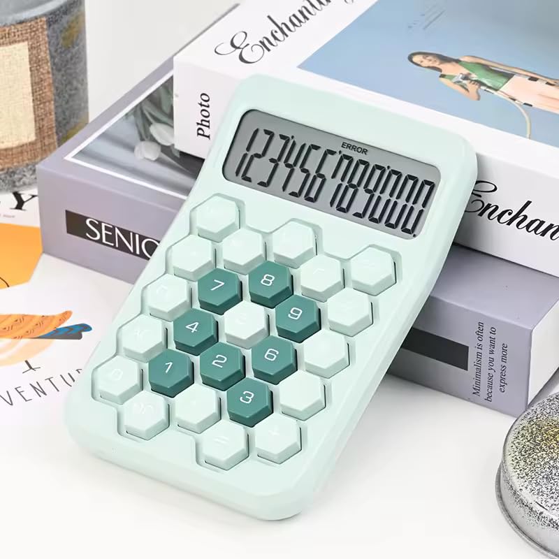 Image of Colorful Candy Mechanical Calculator - Cute 12 Digit Large LCD Display, Big Round Button, Easy to Press - for School, Office, Business, Home - Automatic Sleep (Multi-Color) (Design-4)