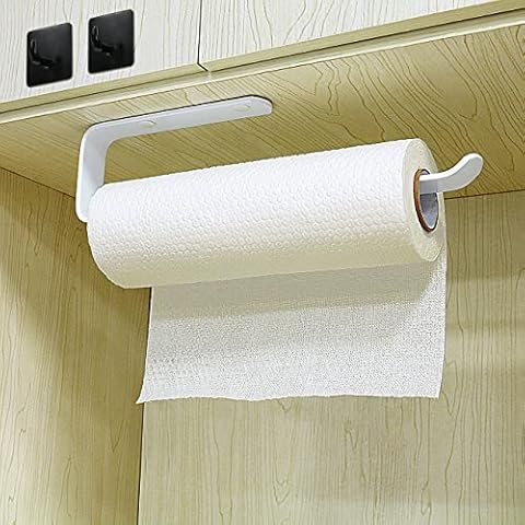 Luxbon Kitchen Roll Holder, Self Adhesive Paper Towel Holder with 2 Pack Hooks for Cabinet, Bathroom, Toilet, Sink& Hotel, No Drilling(White 33cm) Cover