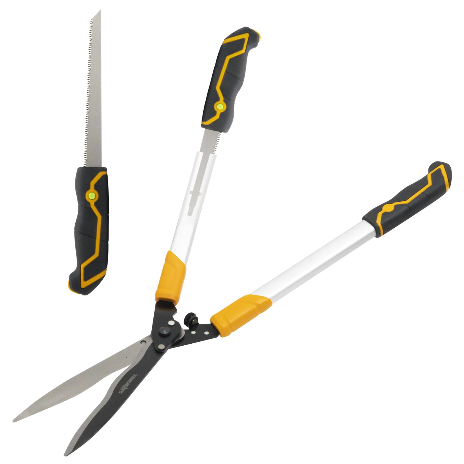 Cisaille à Haies 78cm Avec Scie à Main 21cm, Cisaille De Jardin Avec TêTe Inclinable à 20°, Taille Haie Manuel Pour Tailler Les Haies Et Les Buissons