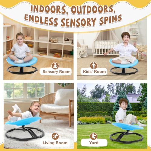 Image of Zhenx Spinning Chair for Autistic Kids (Ages 3-18) - 220lbs Capacity Sensory Swivel Seat - Sensory Toy for Teens with ADHD /Autism - Sit & Spin Calming Gift to Improve Focus & Body Balance (Blue)