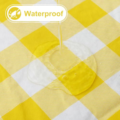 Image of misaya Round Waterproof Vinyl Table Cloth, Buffalo Flannel Backed Tablecloth, Wipeable Plastic Table Cover for Dinner, Kitchen, Picnic (60 inch, Yellow and White)