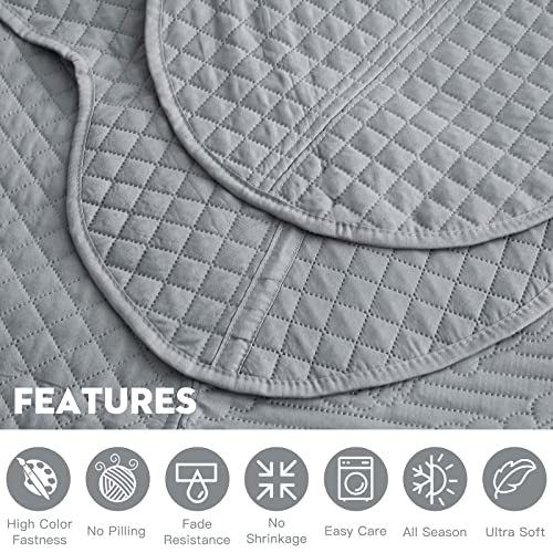 Hz&Hy Oversized King Bedspread Grey 128X120 Extra Wide, Ultrasonic Coverlet Bedding Set, Lightweight Thin Comforter, Reversible, 5 Piece, 100% Microfiber, King/Cal King, Grey #TOP5