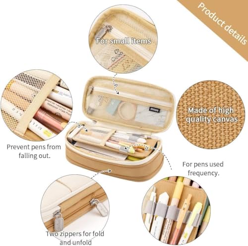 Image of Big Capacity Pencil Cases with Compartments Pencil Pouch Aesthetic for Kids Teen Students, Expendable Stationery Organizer Pen Bag for College School Office