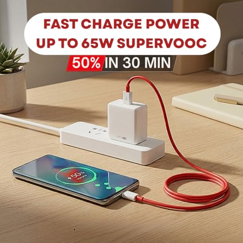 Image of 65W Fast Charging Adapter with Type-C Cable | Warp Charge & Dash Charge Compatible Power for OnePlus 15, 15R, 13, 13R, 11, 11R, 10 Pro, Nord 5 Supervooc |Original Charging Speed|