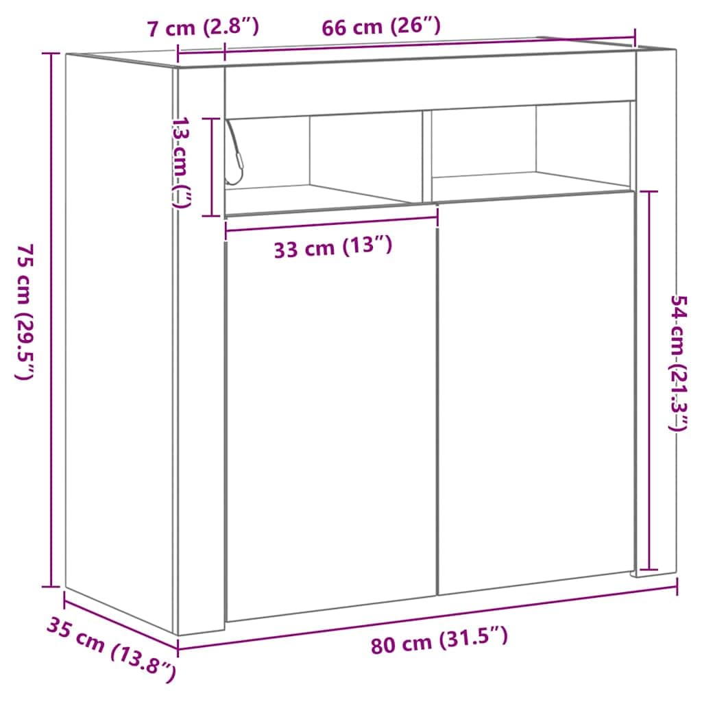 vidaXL Buffet Chêne Noir 80 x 35 x 75 cm Bois d'ingénierie, Buffet rectangulaire élégant pour Le Salon, Meuble de Rangement Moderne, Cabinet d'intérieur Polyvalent