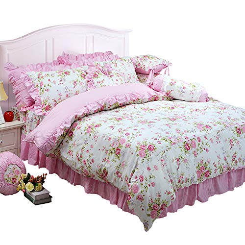 FADFAY Juego de funda de edredón de 4 piezas, diseño floral, color rosa Cover