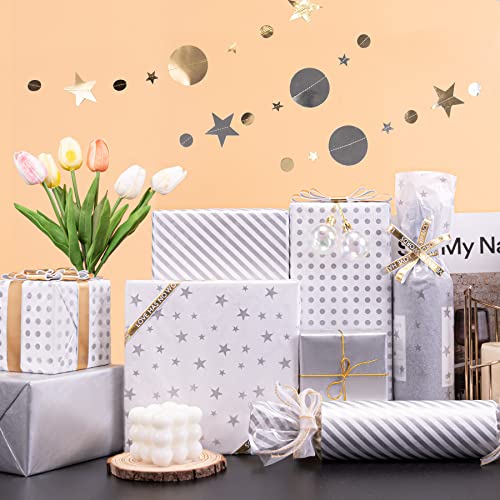 Image of Larcenciel 120 Sheets Metallic Silver Tissue Paper for Gift Bags, Gift Wrapping & Packaging, Glitter Gift Tissue Paper Bulk for Birthday Party Favor Decor DIY Fringes Shredded Fill Confetti,19.7x13.8