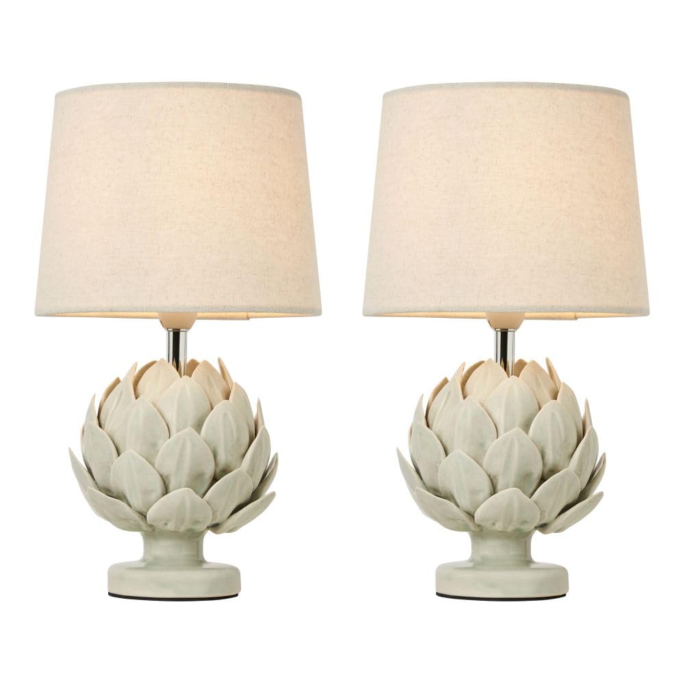 LITECRAFT Pair of Anika Artichoke Ceramic Table Lamps - (Glaze Green)