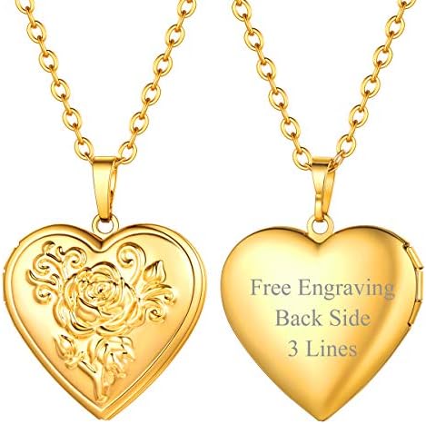 FOCALOOK Womens Personalised Heart Locket Necklace That Holds Pictures Memory Photo Lockets Custom Any Photo Text&Symbols