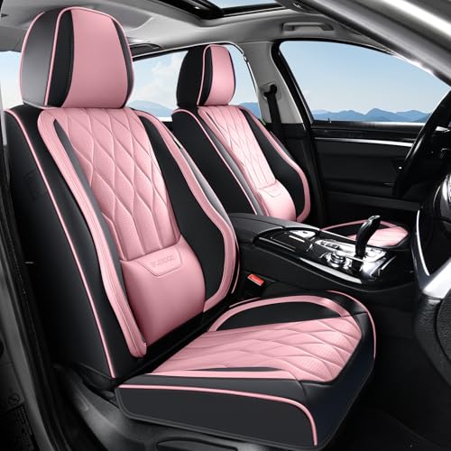 Image of FLORICH Seat Covers Front Pair Pink Car Seat Covers Leather Car Seat Cover Waterproof Automotive Seat Covers Vehicle Seat Interior Cover Universal Fit for Most Cars Sedans Trucks SUV, Black&Pink