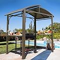 Fefances 8x5FT Arc-Shaped Grill Canopy with Double Galvanized Steel Roof & 2 Side Shelves: Outdoor BBQ Gazebo Tent for Patio, Garden & Backyard Grilling?Brown