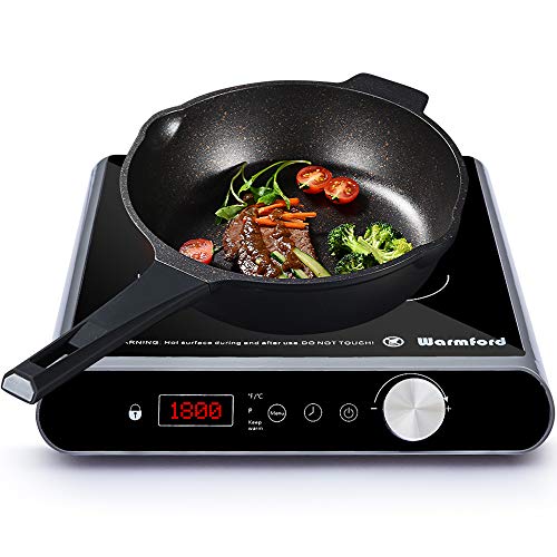 Portable Induction Cooktop Electric Burner 1800Watt - ANTI-SKIP Cooking Surface, Overheat Protection