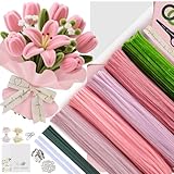 EARLY MINDS 500 Stück Pfeifenreiniger Blumen Set, 5 Farben Pfeifenputzer zum Basteln + Blumendrahtstiele, Staubblätter, Floristentape, Band, Zubehör & Anleitung für Blumenstrauß DIY Geschenke (Rosa)